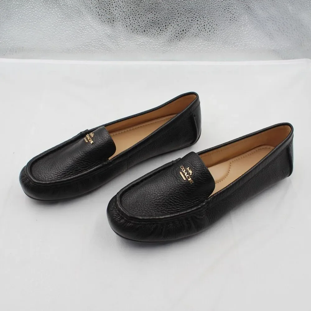 COACH Marley Driver Loafers Women Size 8 Black Pebbled Leather Flats